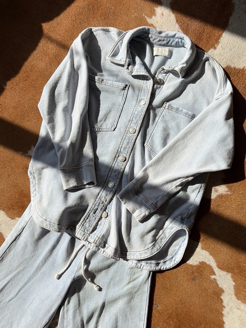 Z Supply Light Wash Denim Shacket in Pale Blue Set